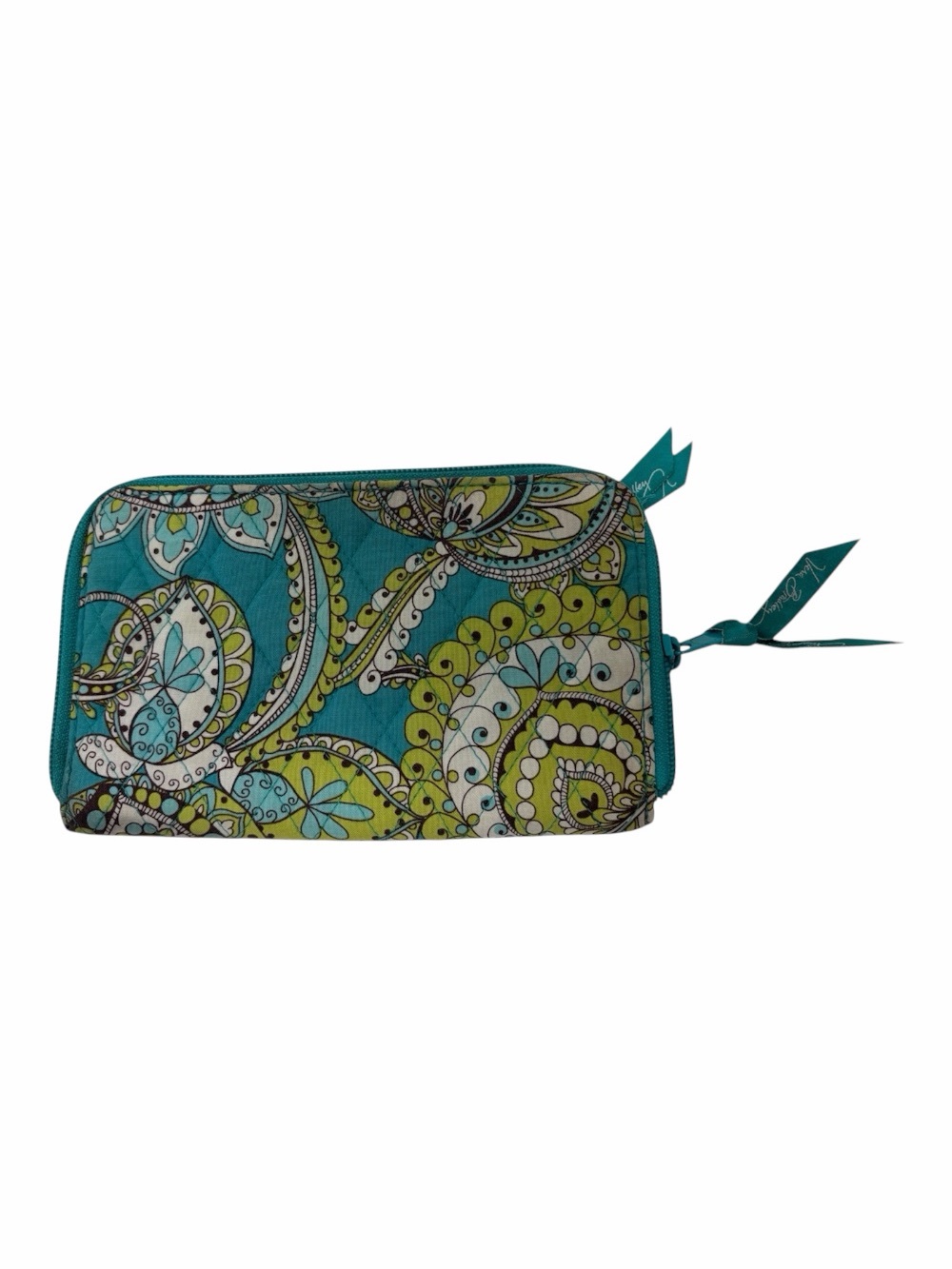 Vera Bradley Wallet Travel Organizer Peacock Teal Blue Green Print Zip Around